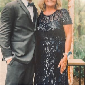 Long navy blue sequenced gown